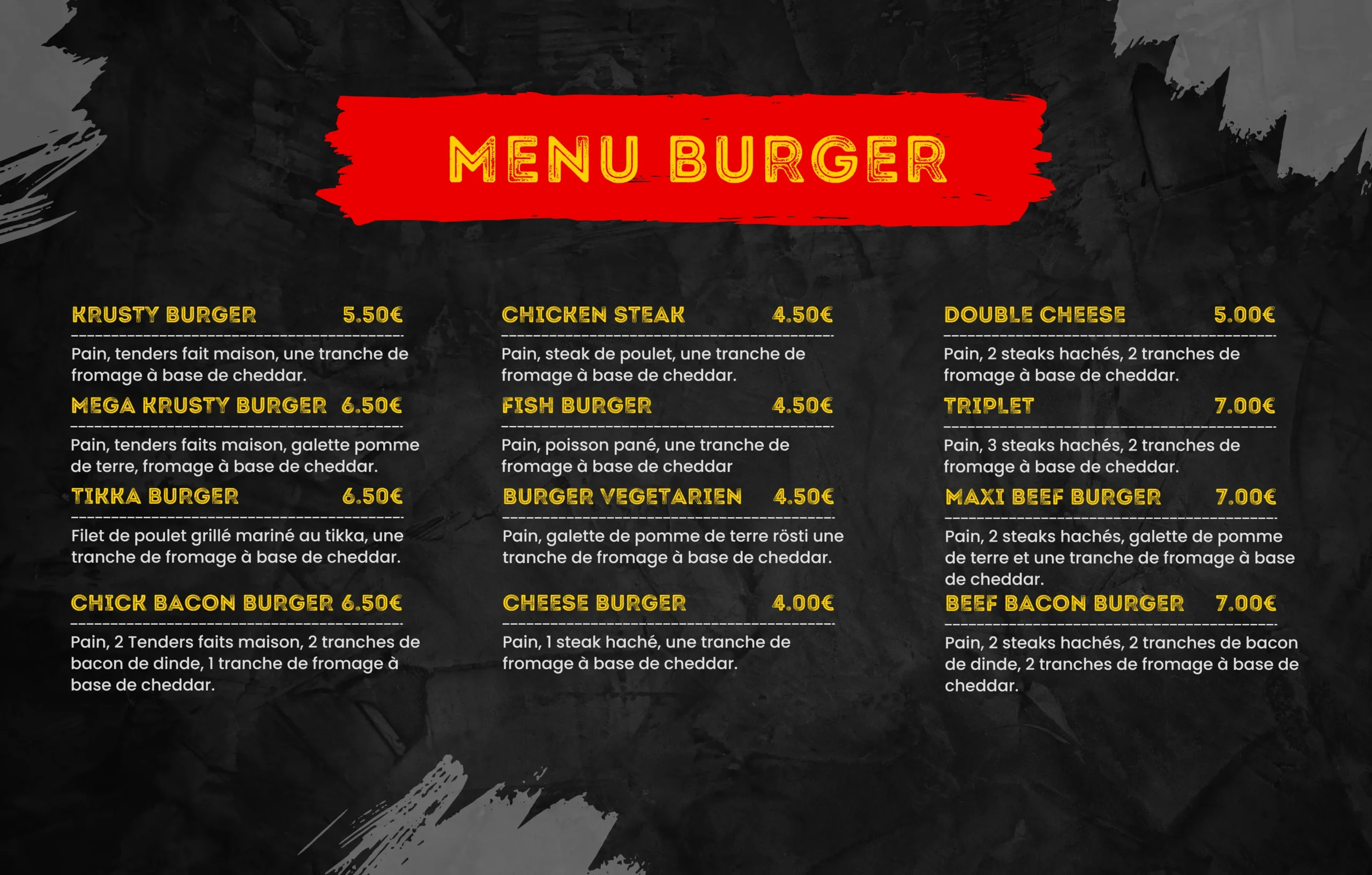 menu Chick d’Or Dijon